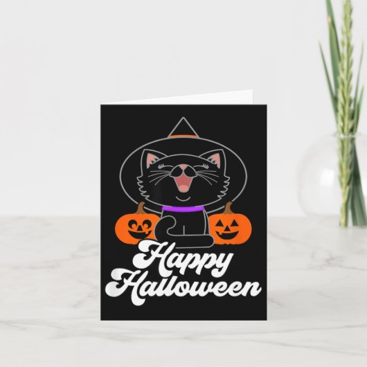 かわいい ハッピー ハロウィン 黒猫 カード (正面)