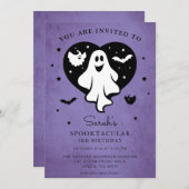 かわいい ハロウィン ゴースト ハート バット 招待状 (正面/裏面)