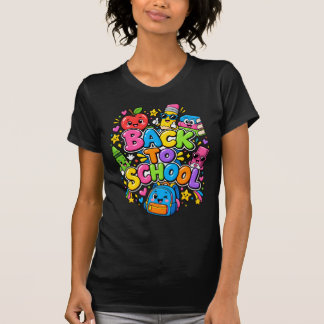 かわいい バックトゥスクール カートゥーン 楽しい Tシャツ