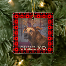 かわいい バッファロープレイド ハート オーダーメイド 犬 ペット クリスマス セラミックオーナメント