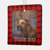 かわいい バッファロープレイド ハート オーダーメイド 犬 ペット クリスマス セラミックオーナメント (左)