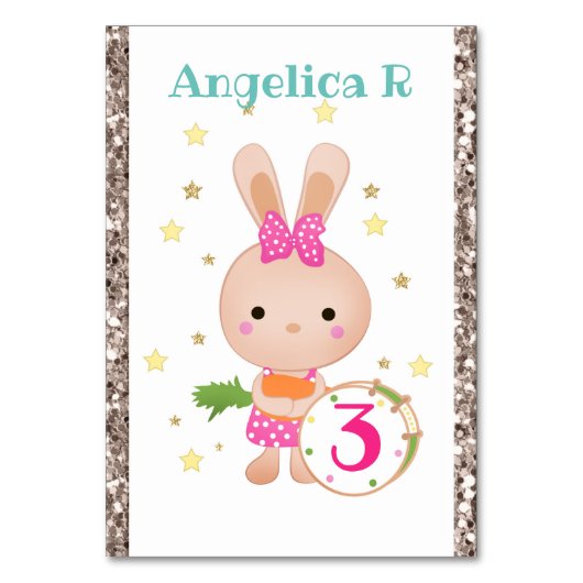 かわいい，バニー，パドル，誕生日 テーブルナンバー (正面)