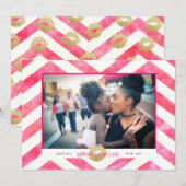 かわいい バレンタインデー ピンク シェブロン ゴールド キス シーズンカード (正面/裏面)