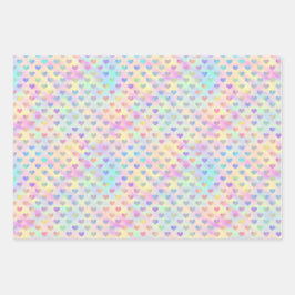かわいい，パステル，ホログラフィックハート，スターとスクエア ラッピングペーパーシート