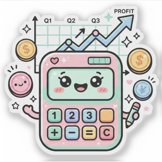 かわいい パステル 電卓 財務 学生 ステッカー シール (正面)