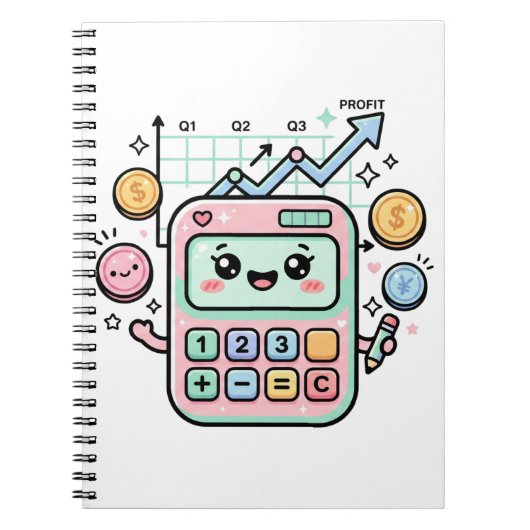 かわいい パステル 電卓 財務 学生 ステッカー ノートブック (正面)