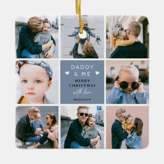 かわいい「パパと私」フォトコラージメリークリスマス セラミックオーナメント (正面)