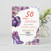 かわいい パープル 誕生日 招待状 (スタンド正面)