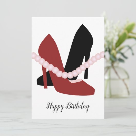 かわいい ヒール パール 女性 ファッショニスタ 招待状 (スタンド正面)