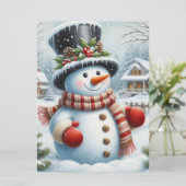 かわいい、ビンテージ/ファンタジーなクリスマス/冬の雪だるま シーズンカード (スタンド正面)