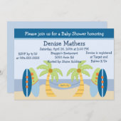 かわいい「ビーチ/サーフボード」ベビーシャワーの招待状 招待状 (正面/裏面)