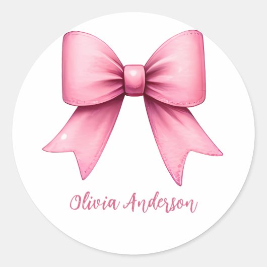 かわいい ピンクの コケティ ボウ エステティック ガーリー ラウンドシール (正面)