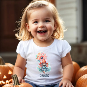 かわいい ピンクの 魔女 クモ 水彩 ハロウィン トドラーTシャツ