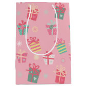 かわいい&ピンクカラフルプレゼントクリスマスホリデー ミディアムペーパーバッグ (正面)