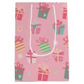 かわいい&ピンクカラフルプレゼントクリスマスホリデー ミディアムペーパーバッグ (裏面)