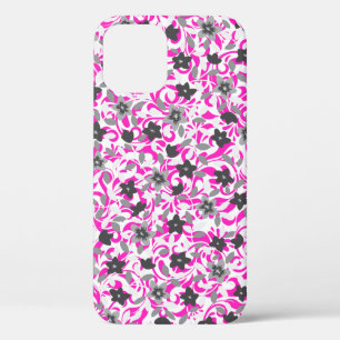 かわいい ピンク グレー ホワイト 抽象的な 花 iPhone 12ケース
