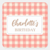 かわいい ピンク プレップ ギンガム チェック スクエアシール (正面)