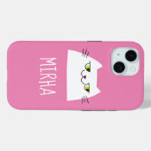 かわいい ピンク 白 猫 iPhone カスタムネーム カバー (裏面 (横))
