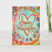 かわいい ファンシー フラワー ハッピーアニバーサリー カード (正面)