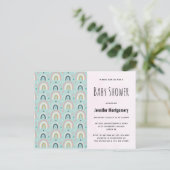 かわいい ファンシー レインボー柄 ベビーシャワー インビテーションポストカード (スタンド正面)