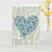 かわいい ファンタジー ブルー ハート アブストラクト アート バレンタイン カード (黄色い花)