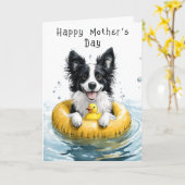 かわいい ファン コリー 犬 水泳 CV6 カスタム マザー カード (黄色い花)
