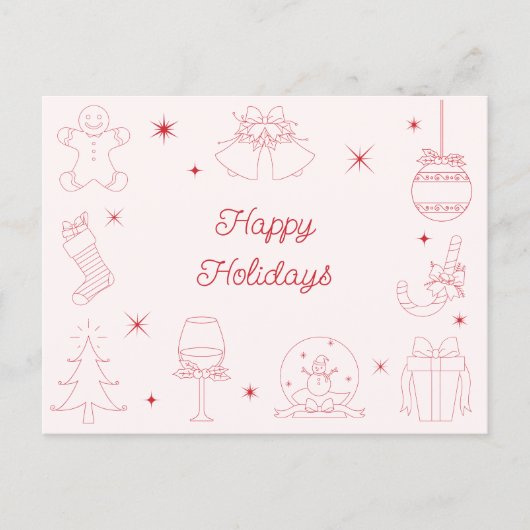 かわいい ファン ピンク 赤 手描き クリスマス 非写真 (正面)