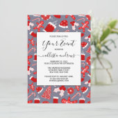 かわいい フェスティブ レッド イラスト クリスマス パターン 招待状 (スタンド正面)