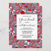 かわいい フェスティブ レッド イラスト クリスマス パターン 招待状 (正面/裏面)