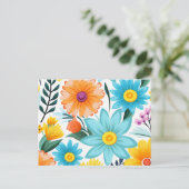 かわいい フェミニンな 白い 花柄 シーズンポストカード (スタンド正面)