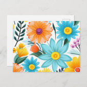 かわいい フェミニンな 白い 花柄 シーズンポストカード (正面/裏面)