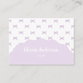 かわいい フェミニン パープル ホワイト リボン ストライプ 名刺 (正面)