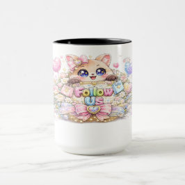 かわいい+フォロワー募集中+猫+パステルピンク+ソーシャルメディア マグカップ