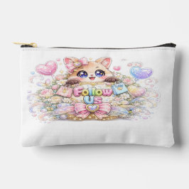 かわいい+フォローしてね+猫+パステルピンク+ソーシャルメディア アクセサリーポーチ