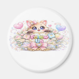 かわいい+フォローしてね+猫+パステルピンク+ソーシャルメディア マグネット