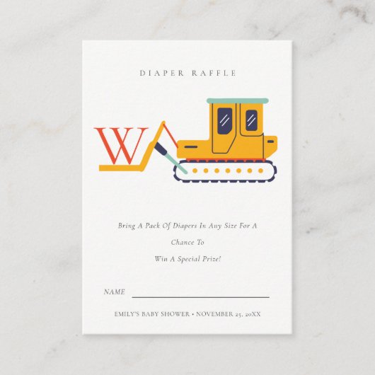 かわいい フォークリフト モノグラム おむつくじ ベビーシャワー エンクロージャーカード (正面)