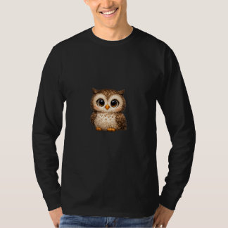 かわいい フラッフィー オウル ビッグ アイズ カートゥーン デジタル アート ブラウン Tシャツ