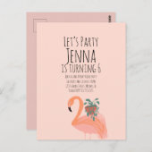 かわいい フラミンゴ 植物 誕生日パーティー ピンク ポストカード (正面/裏面)