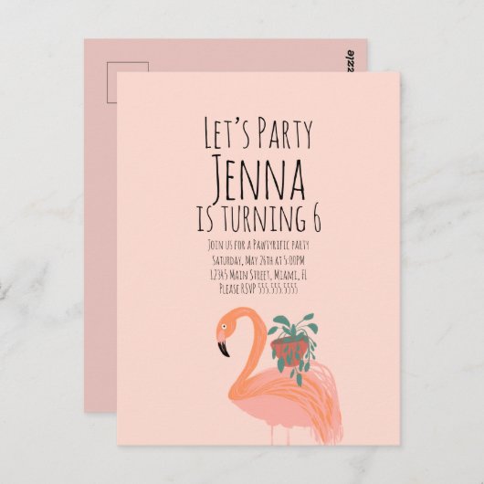 かわいい フラミンゴ 植物 誕生日パーティー ピンク ポストカード (正面/裏面)