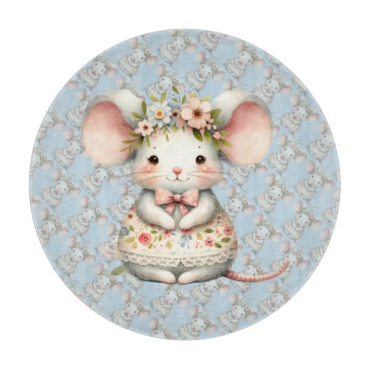 かわいい フラワー マウス ドレス 花冠 カッティングボード (正面)