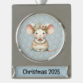 かわいい フラワー マウス ドレス 花冠 シルバープレートバナーオーナメント (正面)