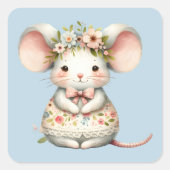 かわいい フラワー マウス ドレス 花冠 スクエアシール (正面)