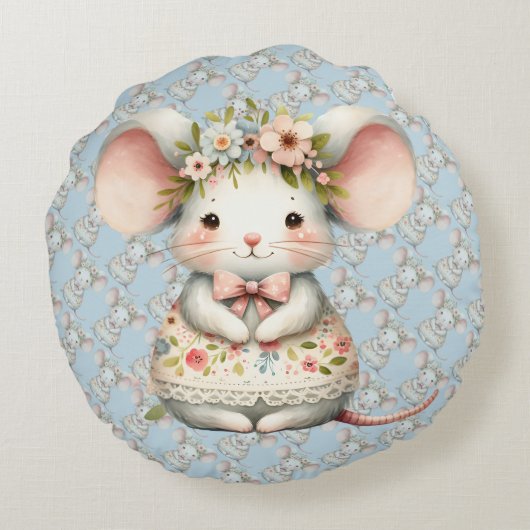 かわいい フラワー マウス ドレス 花冠 ラウンドクッション (裏面)