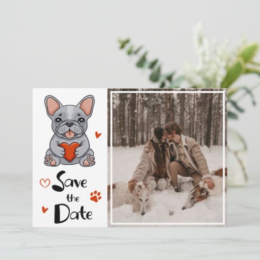 かわいい フレンチブルドッグのウェディングフォト セーブザデート (スタンド正面)