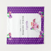 かわいい ブライダルシャワー ティーパーティー パープル背景 タペストリー (正面(横))