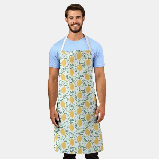 かわいい&ブライトカントリーファームイエローレモンパターン エプロン (着用した状態)