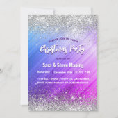 かわいい ブラシ加工 パープル 偽 シルバー グリッター クリスマス 招待状 (正面)