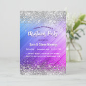 かわいい ブラシ加工 パープル 偽 シルバー グリッター クリスマス 招待状 (スタンド正面)