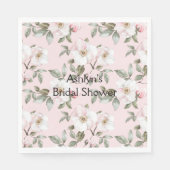 かわいい ブラッシュピンクの白い花 ブライダルシャワー スタンダードランチョンナプキン (正面)