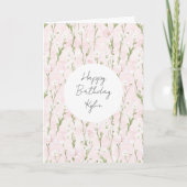 かわいい ブラッシュピンクの花の誕生日 カード (正面)
